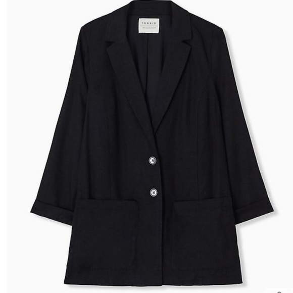 Torrid Linen Blend Black Blazer Sz L/12 - Picture 4 of 10